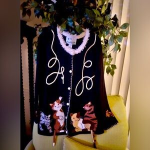 Quacker Factory “KITTY KAT 🐕Tails “Cardigan Sweater